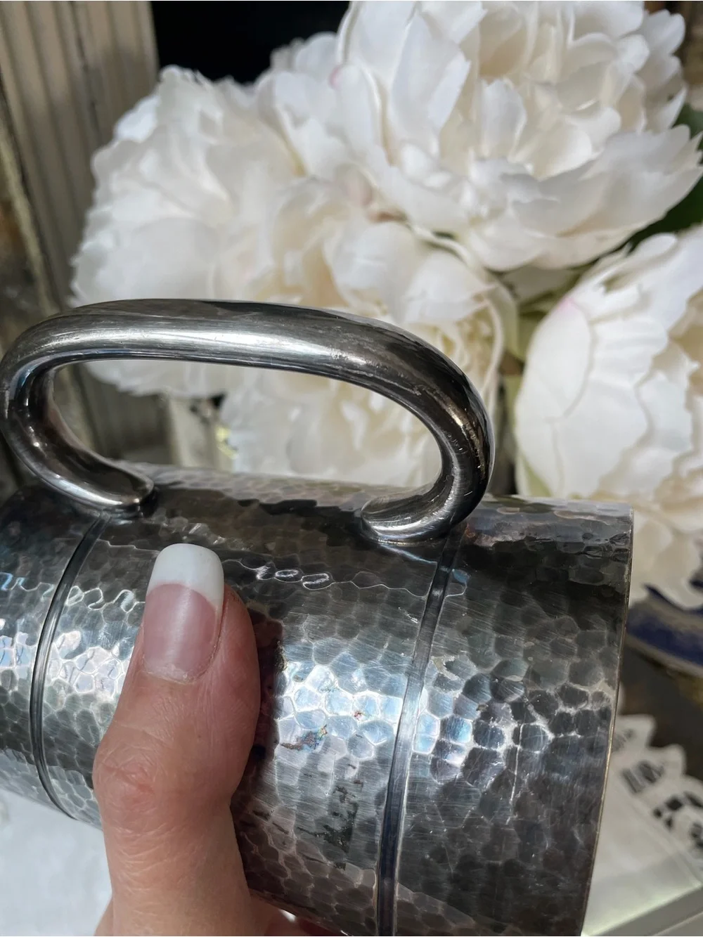 Mappin & Webb Silver hammered metal tankard shield Crest
